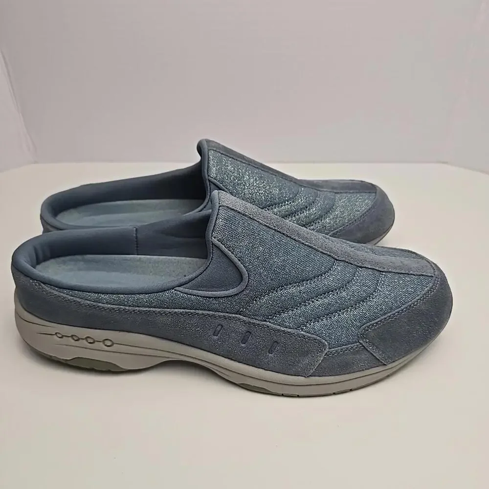 Easy Spirit Traveltime Clogs Blue Leather, Metallic Shimmer - Size 12M